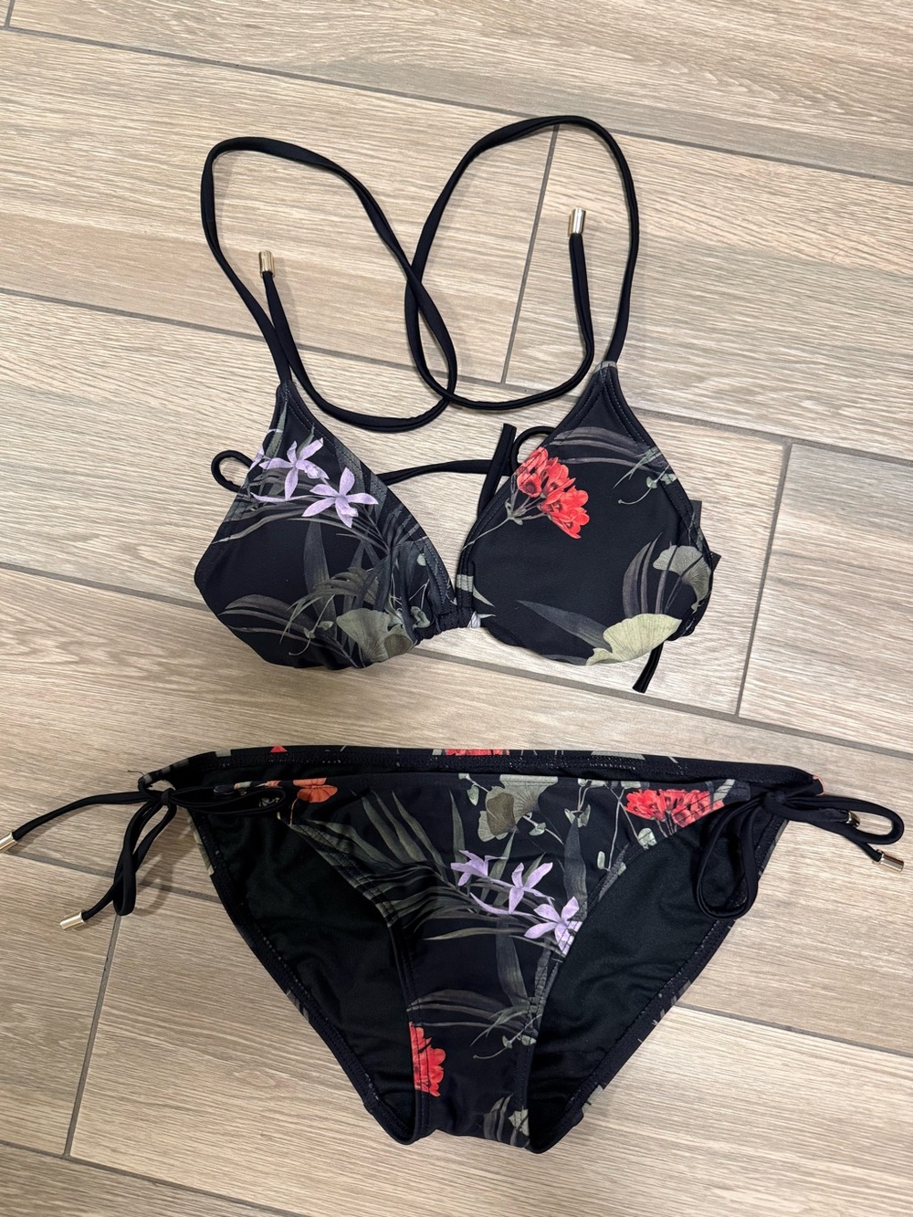 Ted Baker Black Floral String Bikini